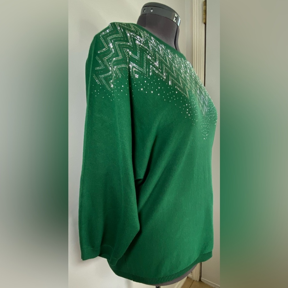 Ashley Stewart Green Eden Crystal Embellish Sweater SZ 14/16 &18/20 NWT - Picture 3 of 6